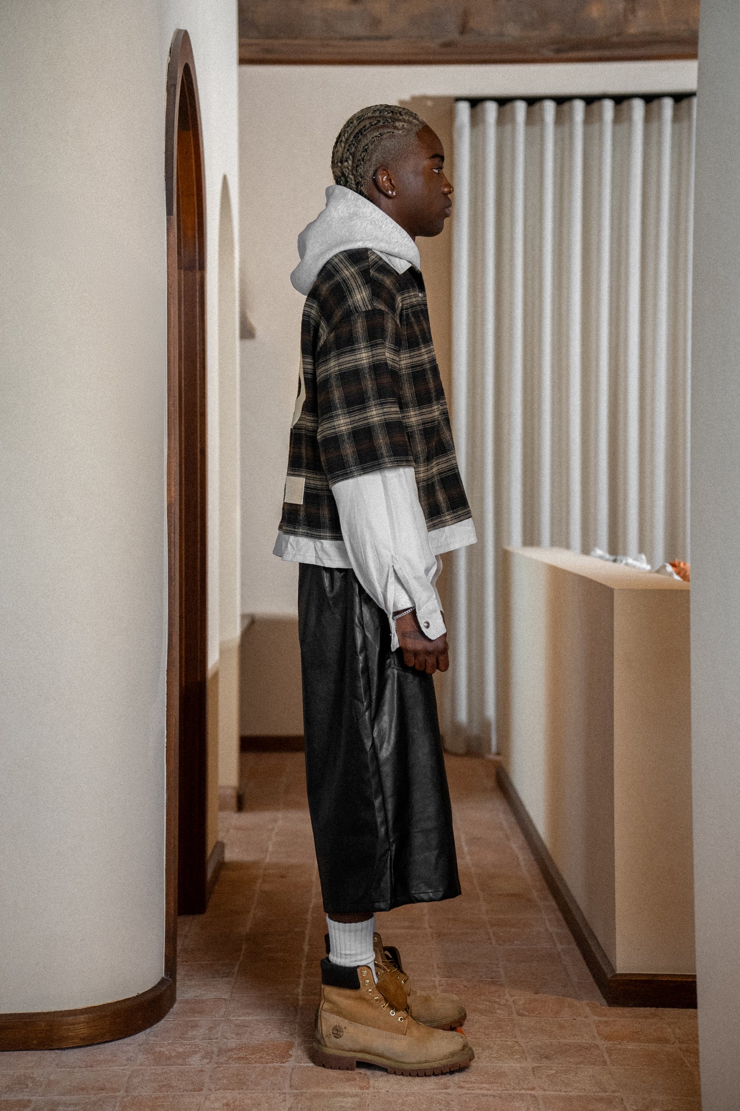 PATCH LAYERED BUTTON UP LONG SLEEVE SHIRT