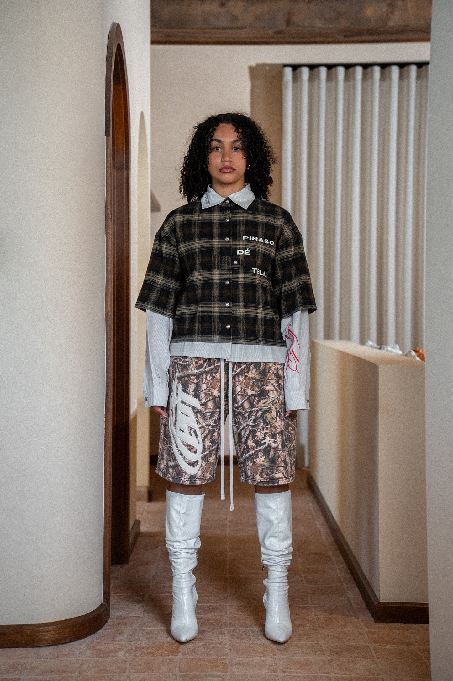 PATCH LAYERED BUTTON UP LONG SLEEVE SHIRT