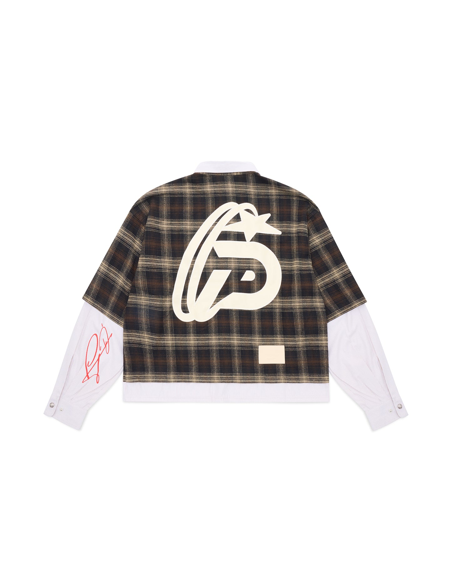 PATCH LAYERED BUTTON UP LONG SLEEVE SHIRT