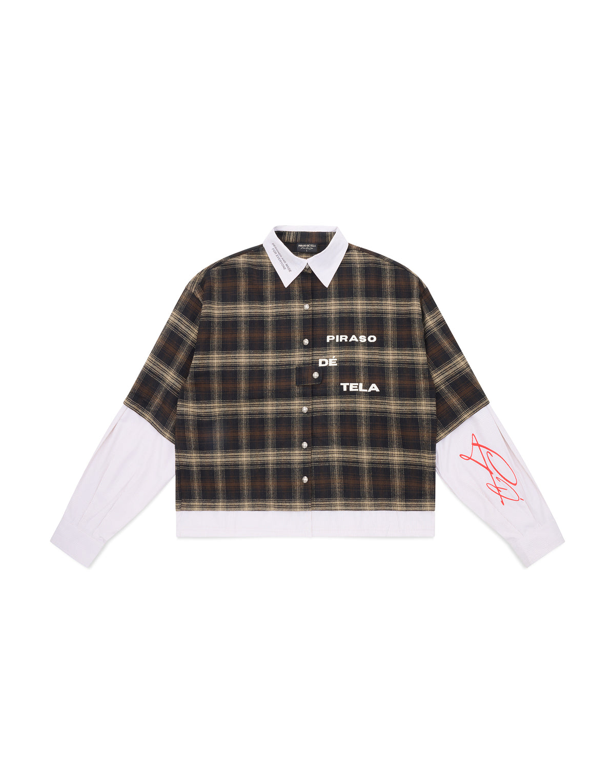 PATCH LAYERED BUTTON UP LONG SLEEVE SHIRT